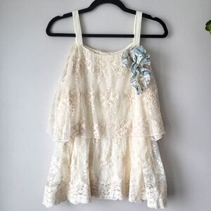 Blue Hat ivory boho tiered lace embroidered flowy Wilder Kind Fawn Boho Top